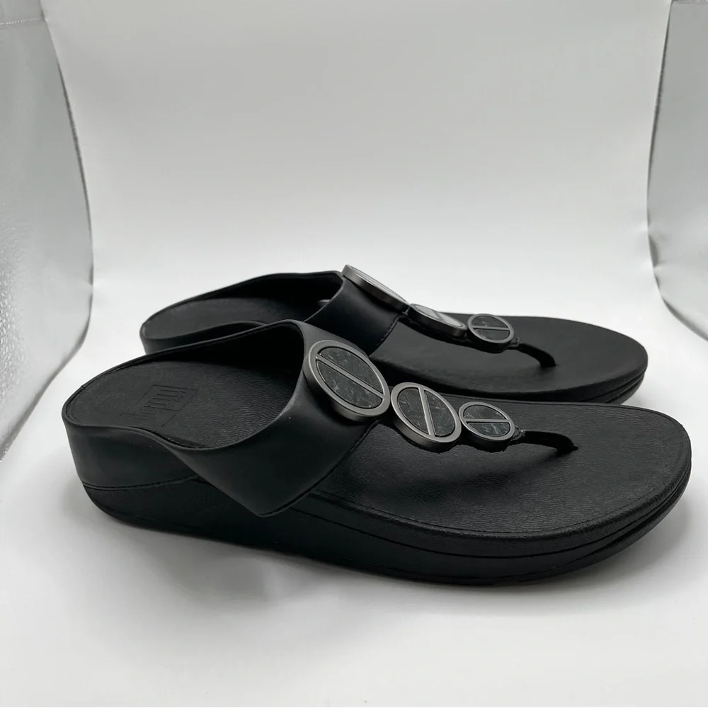 NWOB FitFlop Women's Metallic Medallion Flip Flop size US 8 black comfort 1191 - Picture 5 of 10